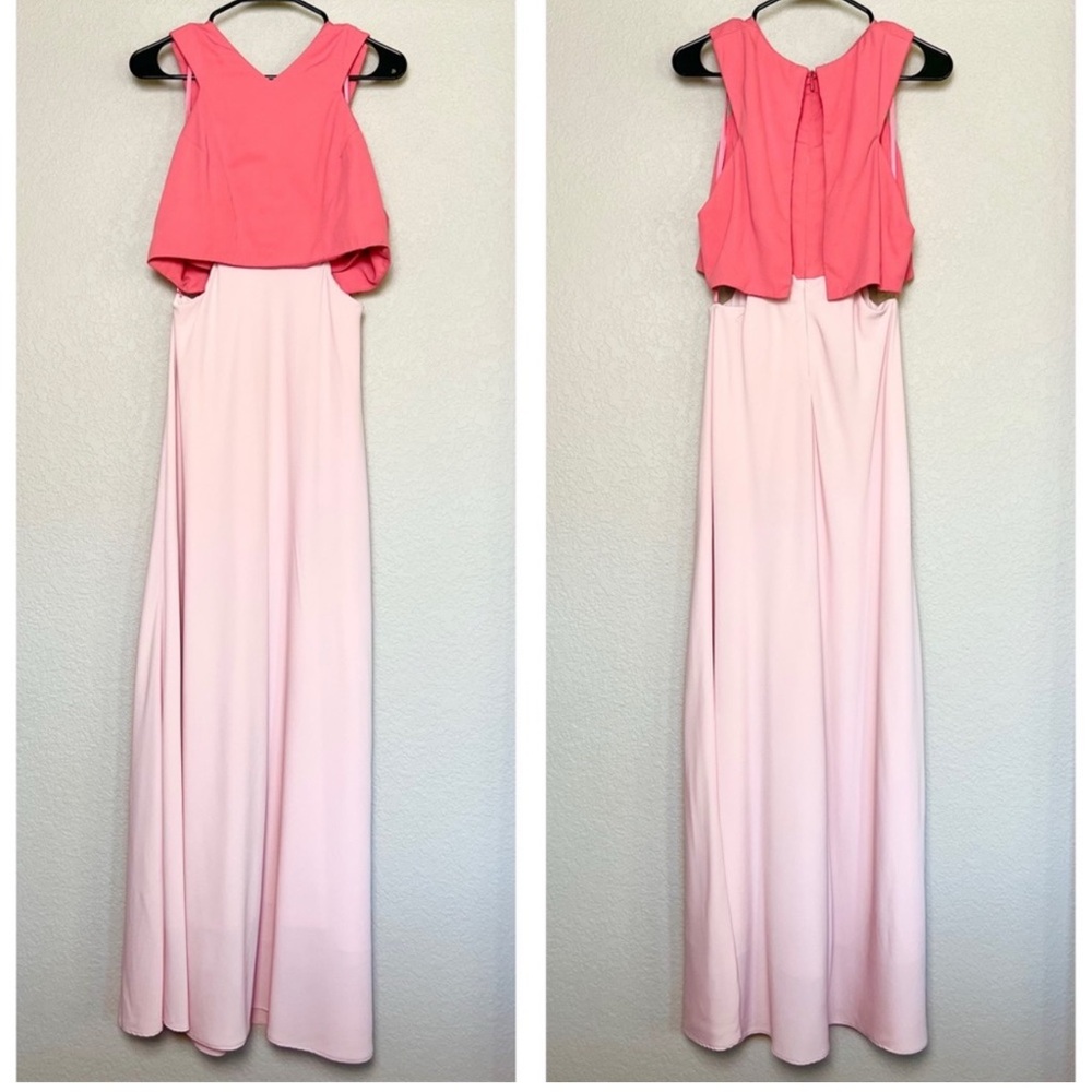 JILL STUART Retro 2-Tone Pink Colorblock V-Neck Cutout Popover Maxi Gown Size 8